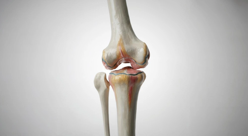 human knee joint showing the femur, tibia, and fibula, relevant to arthroscopy and joint replacement